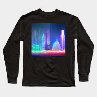 Ai Generated Art Scenery - Futuristic City with neon lighting Long Sleeve T-Shirt